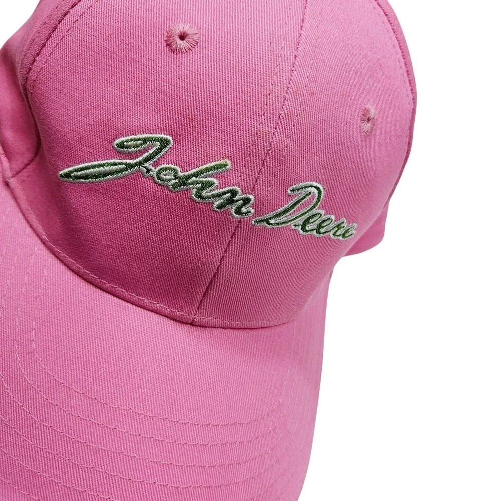 John Deere Pink Hat Cap‎ Green Embroidered Logo Adjustable Strapback